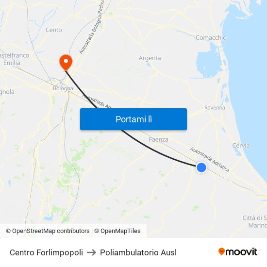 Centro Forlimpopoli to Poliambulatorio Ausl map