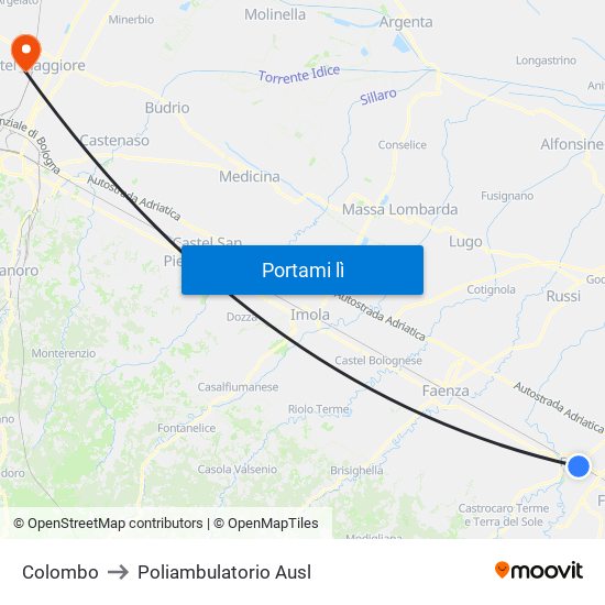 Colombo to Poliambulatorio Ausl map