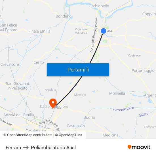 Ferrara to Poliambulatorio Ausl map