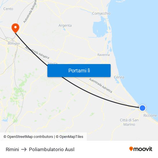 Rimini to Poliambulatorio Ausl map