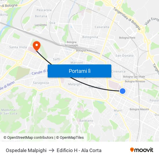 Ospedale Malpighi to Edificio H - Ala Corta map