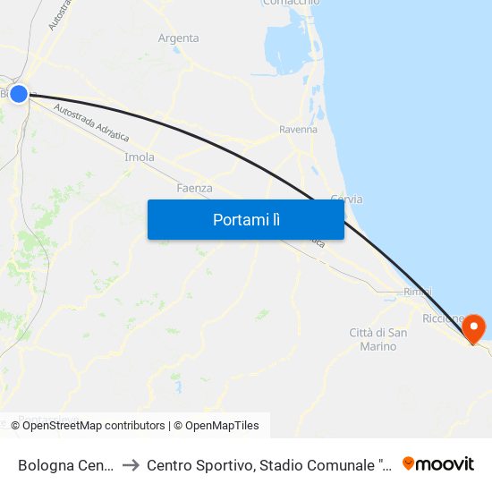Bologna Centrale to Centro Sportivo, Stadio Comunale ""G.Calbi"" map