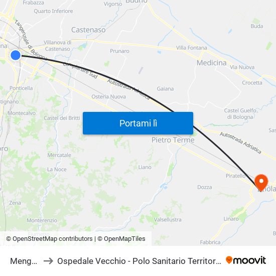 Mengoli to Ospedale Vecchio - Polo Sanitario Territoriale map