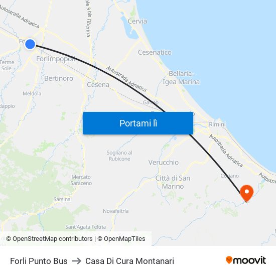 Forli Punto Bus to Casa Di Cura Montanari map