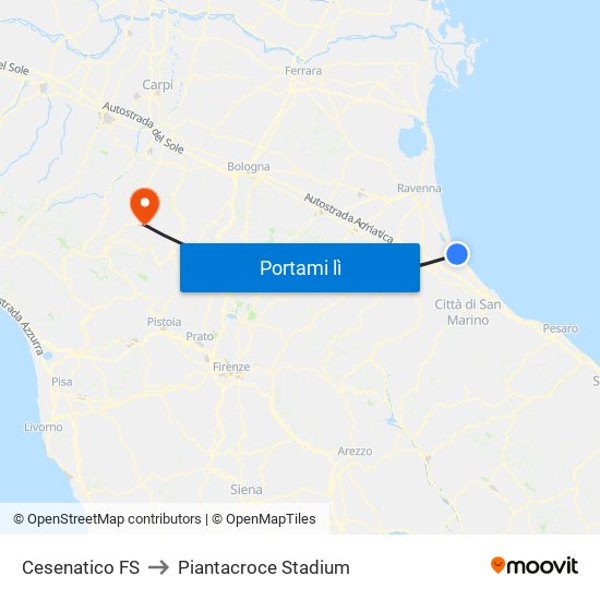 Cesenatico FS to Piantacroce Stadium map