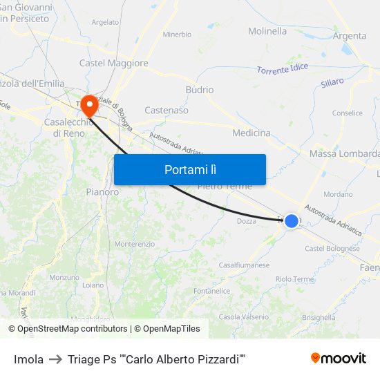 Imola to Triage Ps ""Carlo Alberto Pizzardi"" map