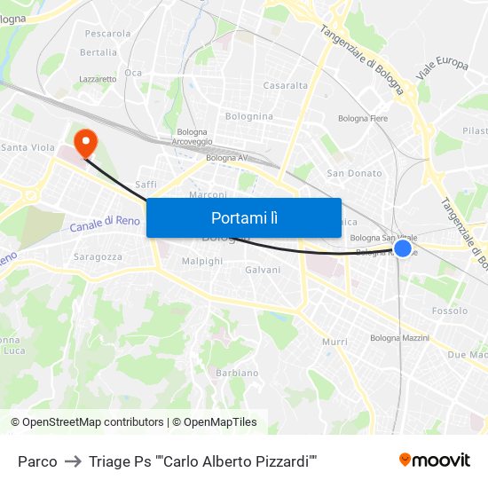 Parco to Triage Ps ""Carlo Alberto Pizzardi"" map