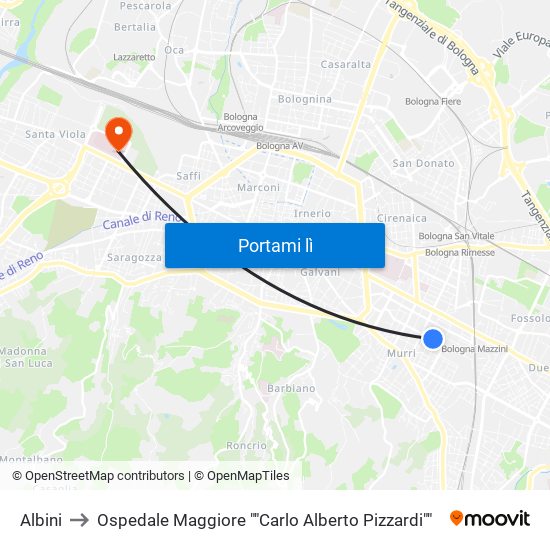 Albini to Ospedale Maggiore ""Carlo Alberto Pizzardi"" map