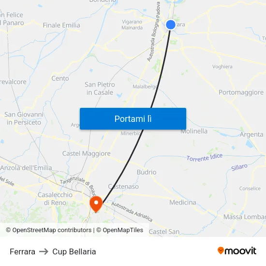 Ferrara to Cup Bellaria map