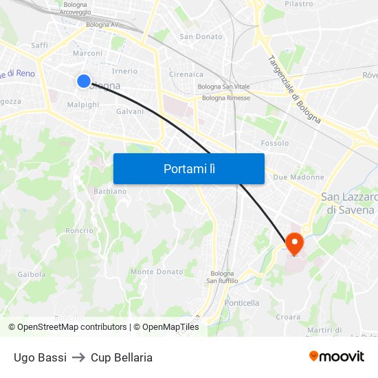 Ugo Bassi to Cup Bellaria map