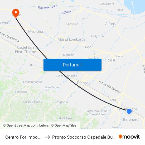 Centro Forlimpopoli to Pronto Soccorso Ospedale Budrio map