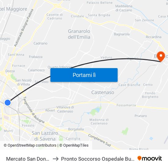 Mercato San Donato to Pronto Soccorso Ospedale Budrio map