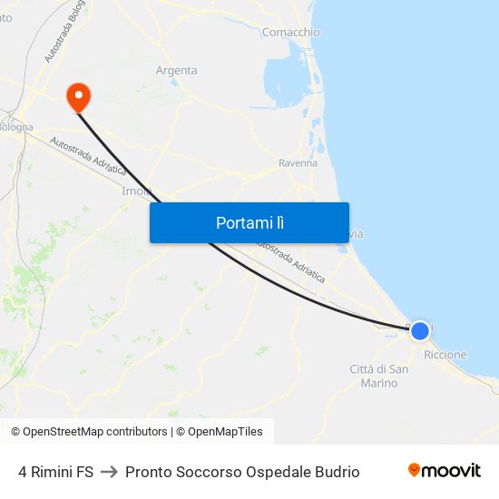 4 Rimini FS to Pronto Soccorso Ospedale Budrio map