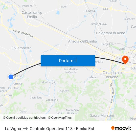 La Vigna to Centrale Operativa 118 - Emilia Est map