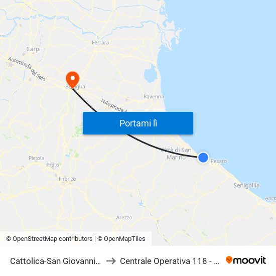 Cattolica-San Giovanni-Gabicce to Centrale Operativa 118 - Emilia Est map