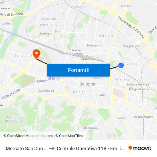 Mercato San Donato to Centrale Operativa 118 - Emilia Est map