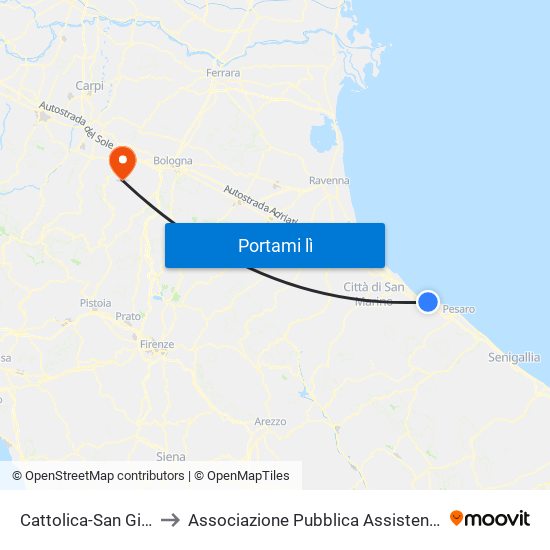 Cattolica-San Giovanni-Gabicce to Associazione Pubblica Assistenza Castello Di Serravalle Odv map