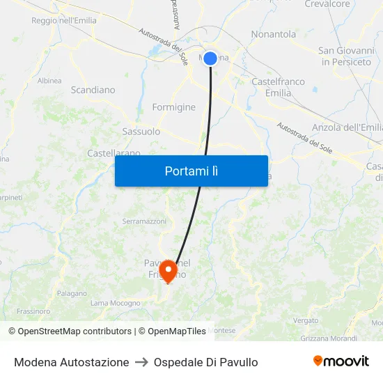 Modena Autostazione to Ospedale Di Pavullo map