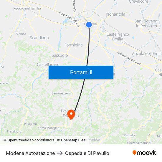 Modena  Autostazione to Ospedale Di Pavullo map