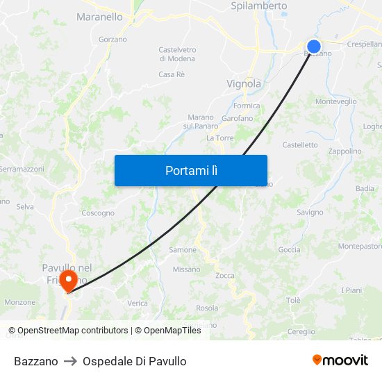 Bazzano to Ospedale Di Pavullo map