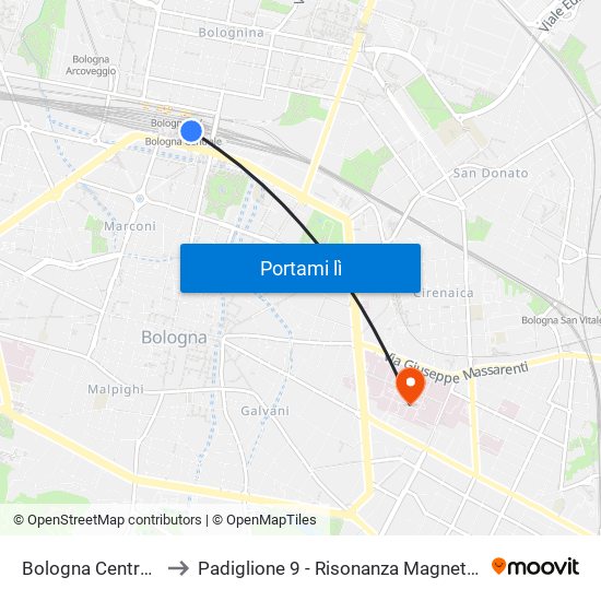 Bologna Centrale to Padiglione 9 - Risonanza Magnetica map