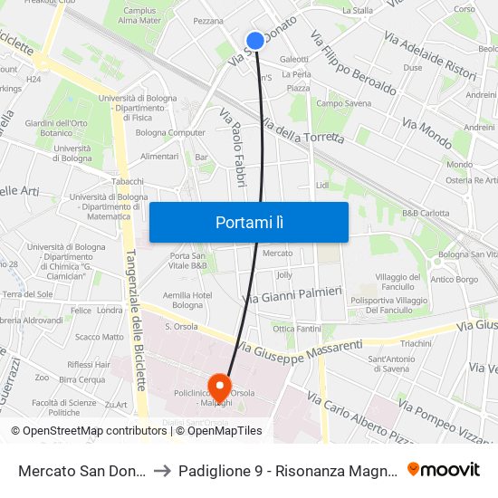 Mercato San Donato to Padiglione 9 - Risonanza Magnetica map