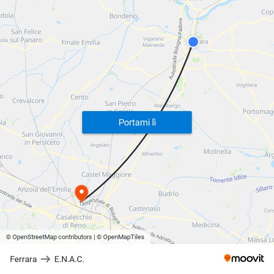Ferrara to E.N.A.C. map
