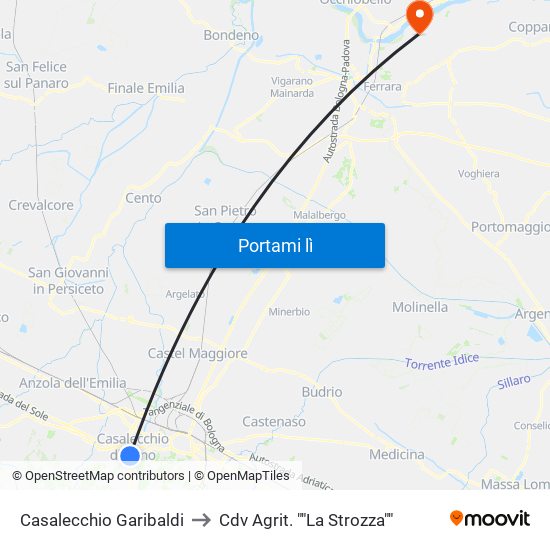 Casalecchio Garibaldi to Cdv Agrit. ""La Strozza"" map