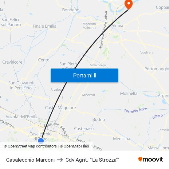 Casalecchio Marconi to Cdv Agrit. ""La Strozza"" map