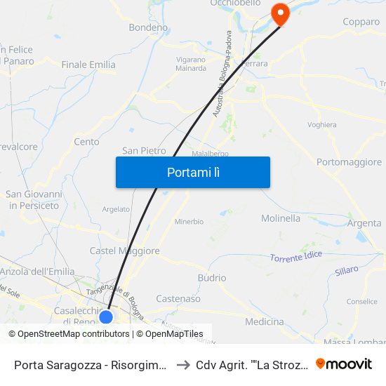 Porta Saragozza - Risorgimento to Cdv Agrit. ""La Strozza"" map