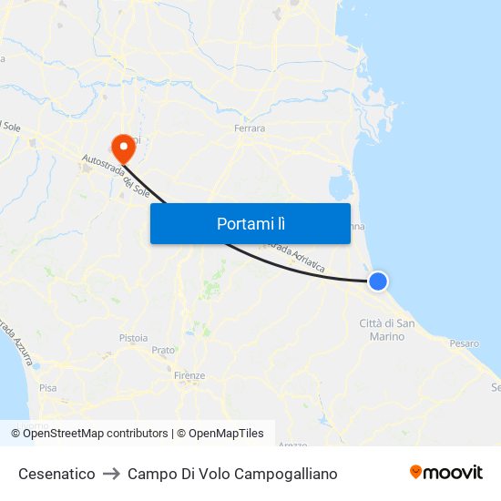 Cesenatico to Campo Di Volo Campogalliano map