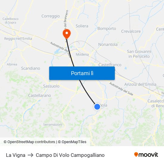 La Vigna to Campo Di Volo Campogalliano map