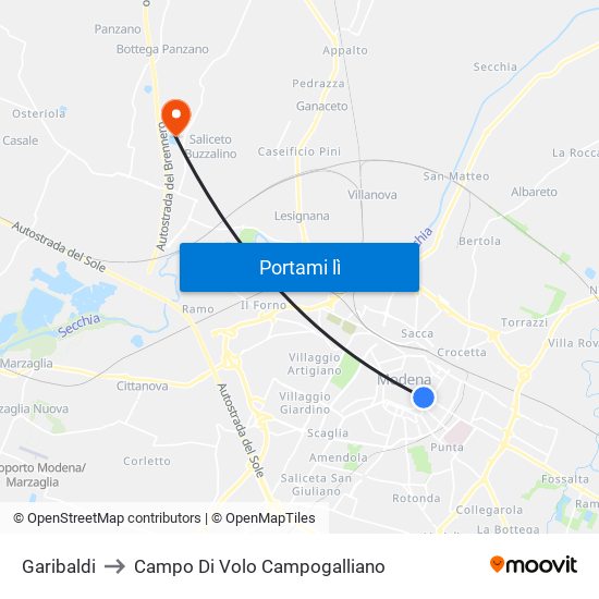 Garibaldi to Campo Di Volo Campogalliano map