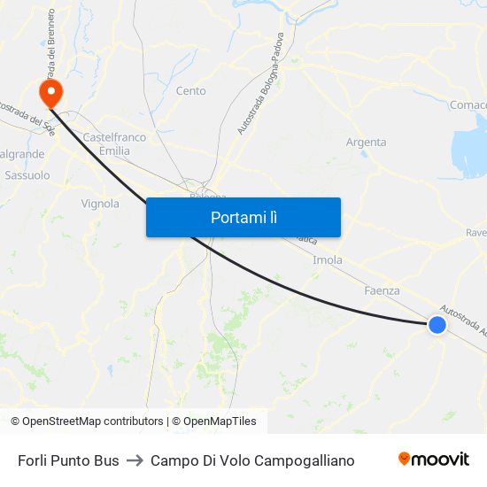 Forli Punto Bus to Campo Di Volo Campogalliano map