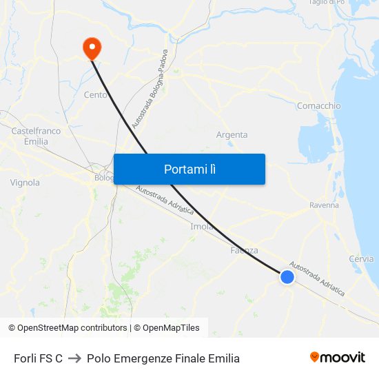 Forli FS C to Polo Emergenze Finale Emilia map