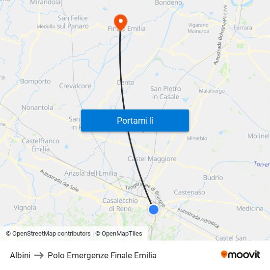 Albini to Polo Emergenze Finale Emilia map