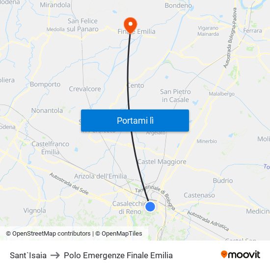 Sant`Isaia to Polo Emergenze Finale Emilia map