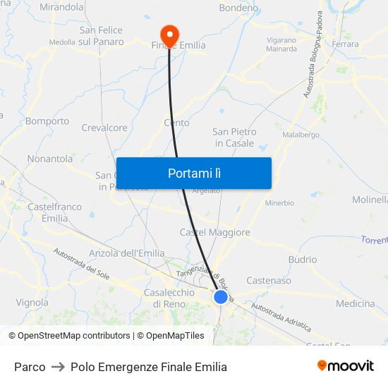 Parco to Polo Emergenze Finale Emilia map