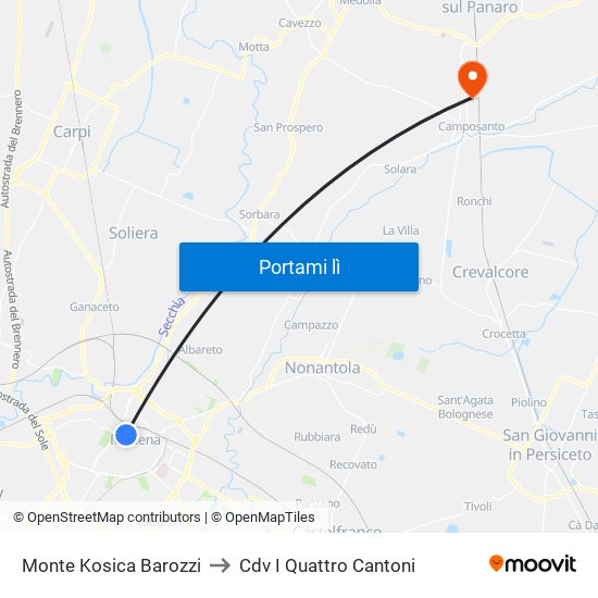 Monte Kosica Barozzi to Cdv I Quattro Cantoni map