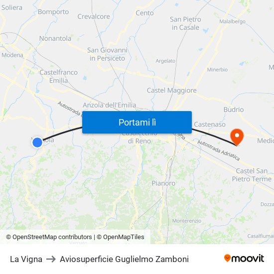 La Vigna to Aviosuperficie Guglielmo Zamboni map