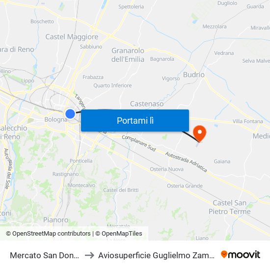 Mercato San Donato to Aviosuperficie Guglielmo Zamboni map