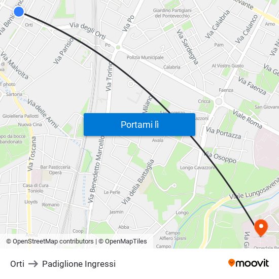 Orti to Padiglione Ingressi map