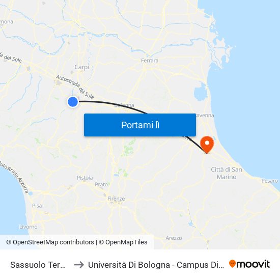 Sassuolo Terminal to Università Di Bologna - Campus Di Cesena map