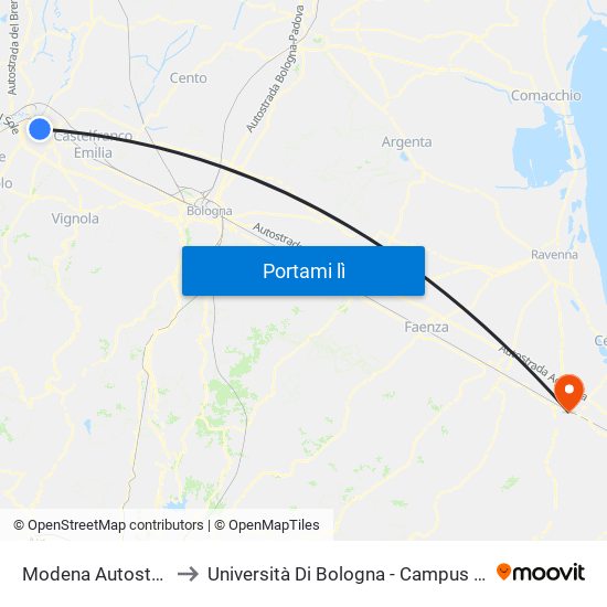 Modena  Autostazione to Università Di Bologna - Campus Di Cesena map