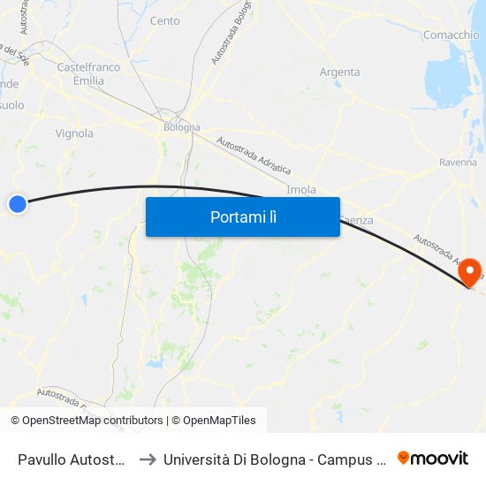 Pavullo Autostazione to Università Di Bologna - Campus Di Cesena map