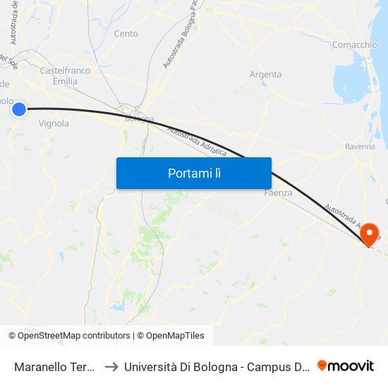 Maranello Terminal to Università Di Bologna - Campus Di Cesena map