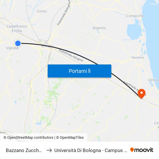 Bazzano Zuccherificio to Università Di Bologna - Campus Di Cesena map