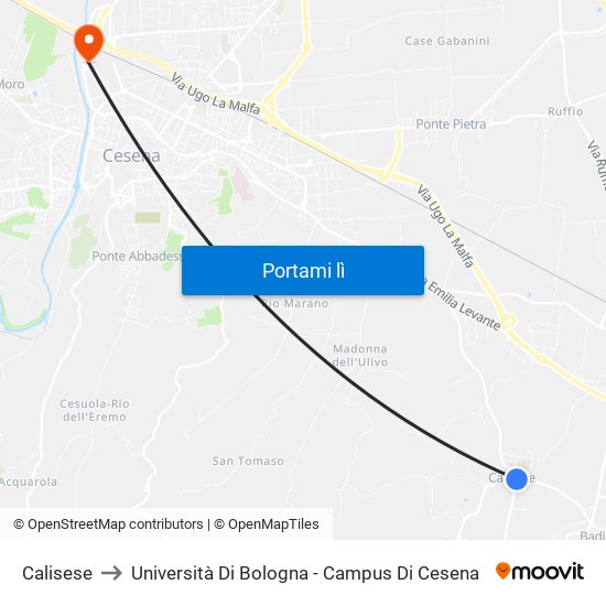 Calisese to Università Di Bologna - Campus Di Cesena map