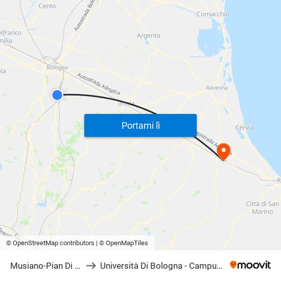 Musiano-Pian Di Macina to Università Di Bologna - Campus Di Cesena map