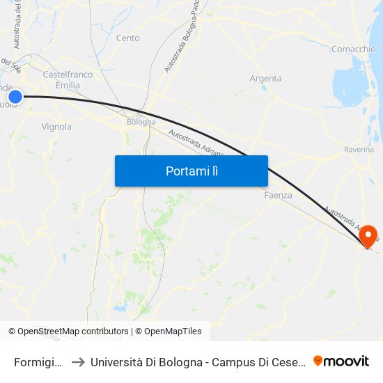 Formigine to Università Di Bologna - Campus Di Cesena map